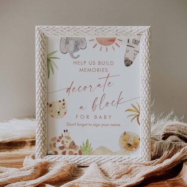 Poster SAFARI Décorer un bloc Baby shower Jeu (Créateur téléchargé)