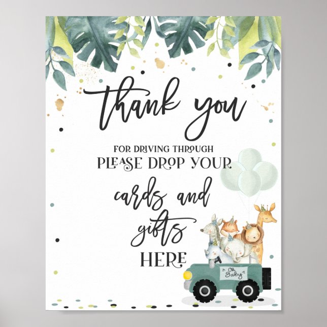 Poster Safari Drive By Baby shower Card & Gig Sign (Devant)
