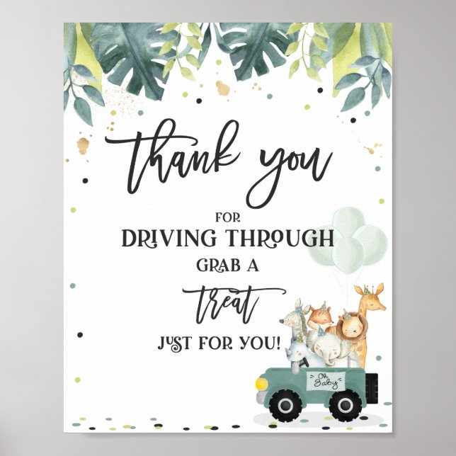 Poster Safari Drive By Baby shower Treat Favoriser Sign (Devant)