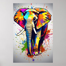 Poster Safari Elephant Art Africain, Peinture Arc En Ciel