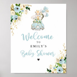 Poster Safari Floral Bleu Animaux Conduits Par Baby showe