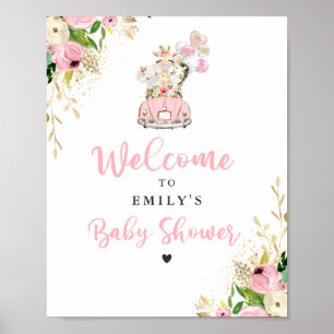 Poster Safari Floral Rose Animaux Conduits Par Baby showe