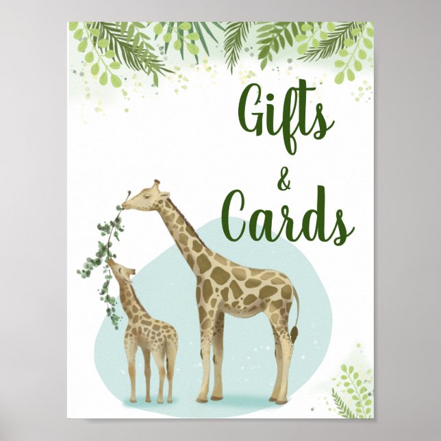 Poster Safari Giraffe Feuille Baby showers cadeaux et car (Devant)