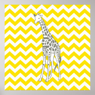 Poster Safari jaune d'or Chevron avec la girafe d'art de