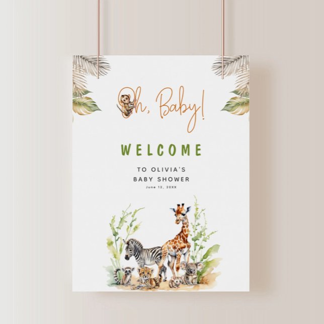 Poster Safari Jungle Baby Animaux Baby shower Bienvenue (Créateur téléchargé)
