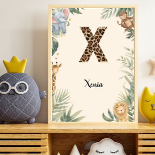 Poster Safari Jungle Monogramme Personnalisé de Prénom X 