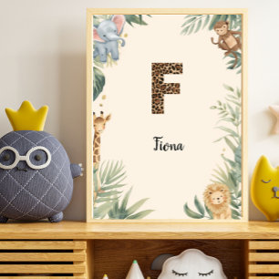 Poster Safari Jungle Monogramme Personnalisé F Crèche