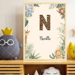 Poster Safari Jungle Monogramme Personnalisé N Nounours
