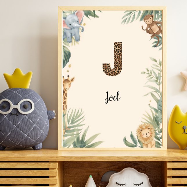 Poster Safari Jungle Nom Personnalisé Monogramme J Nounou (Créateur téléchargé)