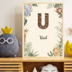Poster Safari Jungle Nom Personnalisé Monogramme U Crèche