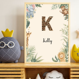 Poster Safari Jungle Nom Prénom Personnalisé K Nursery
