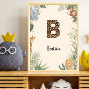 Poster Safari Jungle Nom Prénom Personnalisé Monogramme B