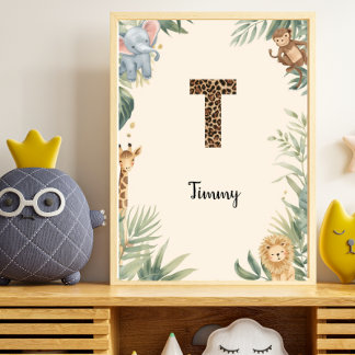 Poster Safari Jungle Nom Prénom Personnalisé T Nursery