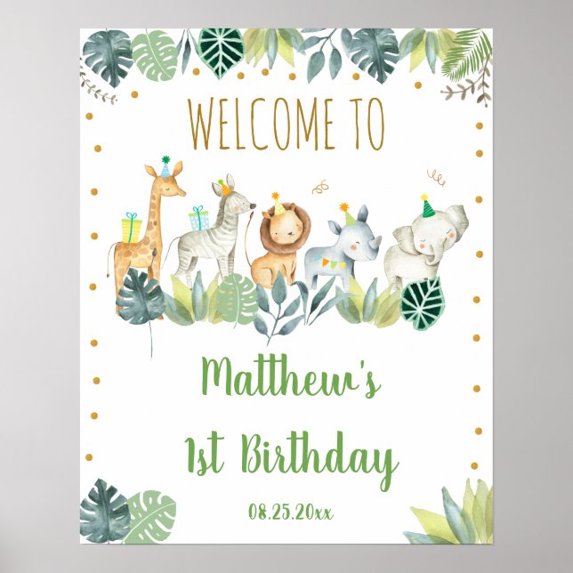 Poster Safari Jungle Party Animaux Anniversaire Bienvenue (Devant)
