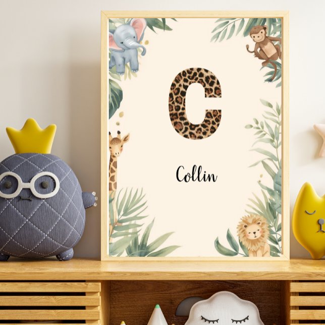 Poster Safari Jungle Personalized Name Monogram C Nursery (Créateur téléchargé)