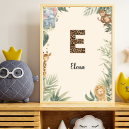 Poster Safari Jungle Personalized Name Monogram E Nursery