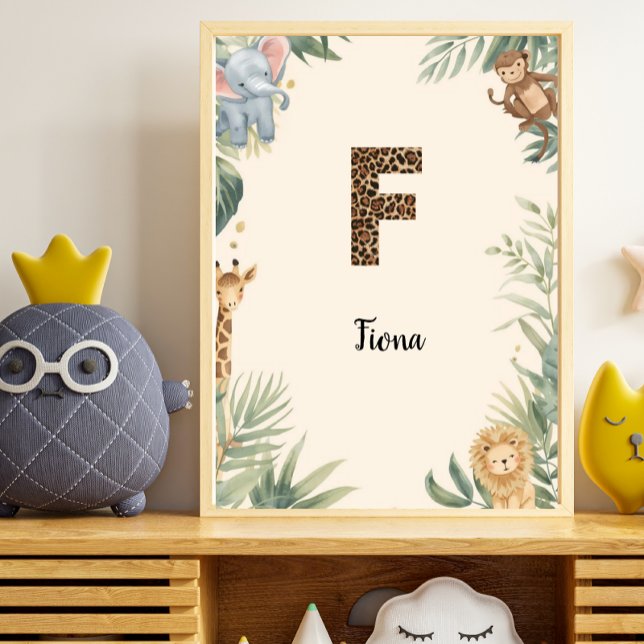 Poster Safari Jungle Personalized Name Monogram F Nursery (Créateur téléchargé)