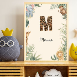 Poster Safari Jungle Personalized Name Monogram M Nursery