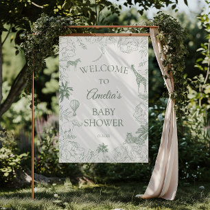Poster Safari Jungle Vert Sauge Animaux Baby Shower