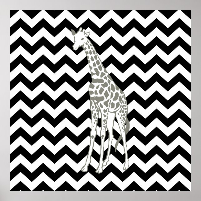 Poster Safari noir Chevron avec Giraffe d'Art pop (Devant)