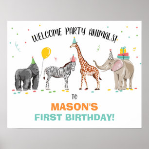 Poster Safari Party Animaux Zoo Anniversaire Bienvenue