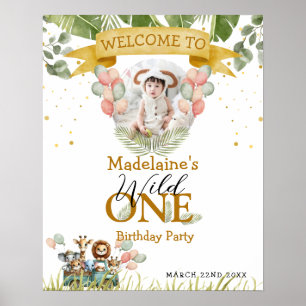 Poster Safari Photo Bienvenue Wild One 1er anniversaire f