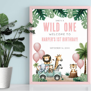 Poster Safari Rose "Wild One" Bienvenue pour le 1er Anniv