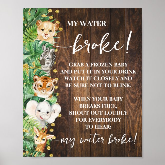 Poster Safari Rustique Animaux My Water Broke Baby shower (Devant)