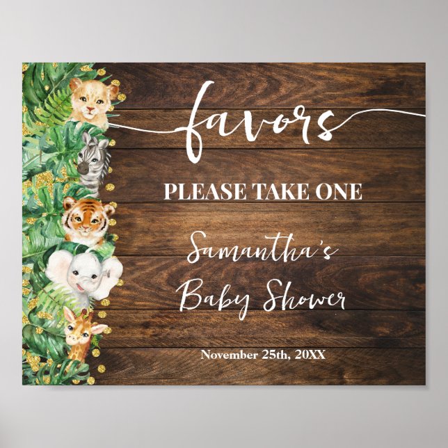 Poster Safari sauvage Rustique Animaux Favoriser Baby sho (Devant)