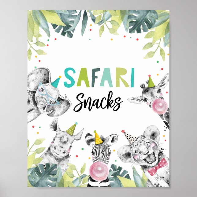 Poster Safari Snack Party Animaux Garçon Signal d'anniver (Devant)