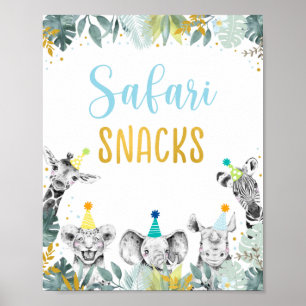 Poster Safari Snacks Blue Gold Party Animal Anniversaire