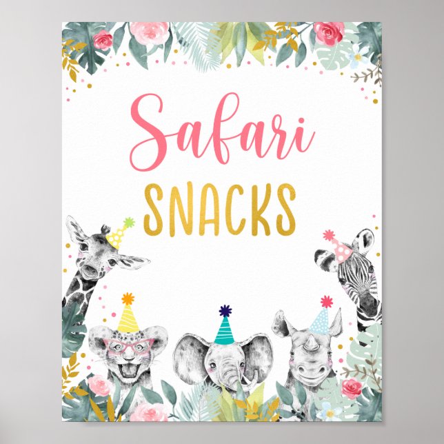 Poster Safari Snacks Pink Gold Party Animal Anniversaire (Devant)