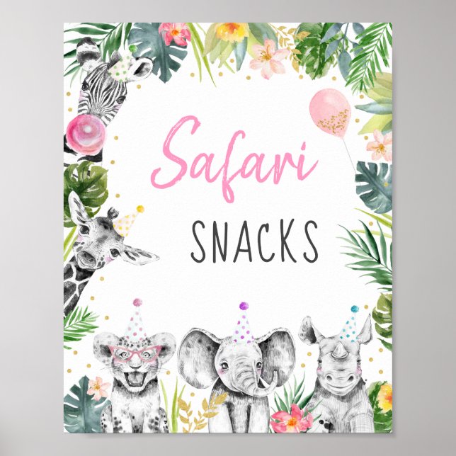 Poster Safari Snacks Pink Gold Tropical Safari Anniversai (Devant)