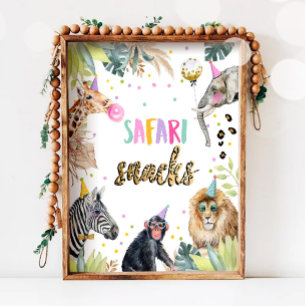 Poster Safari Snacks Safari Party Animaux Signal d'annive