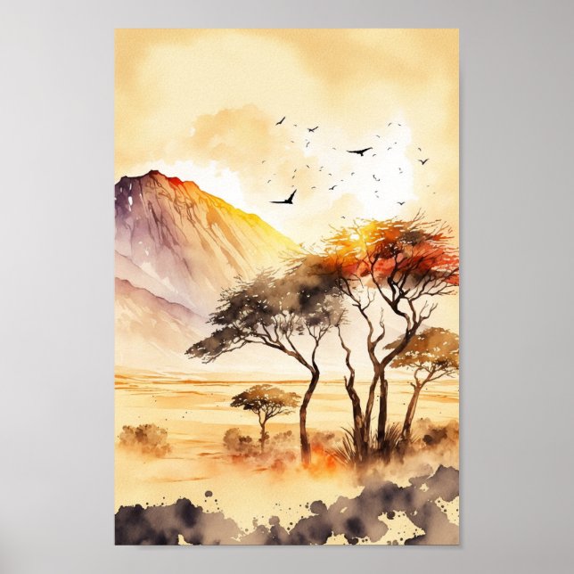 Poster Safari Sunset Africain Mur Art (Devant)