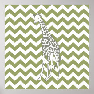 Poster Safari vert Chevron avec Giraffe d'Art Pop