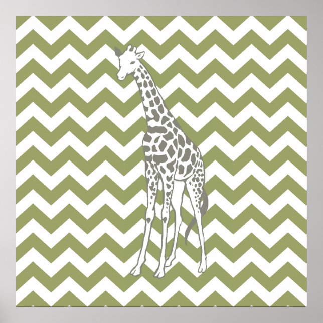 Poster Safari vert Chevron avec Giraffe d'Art Pop (Devant)