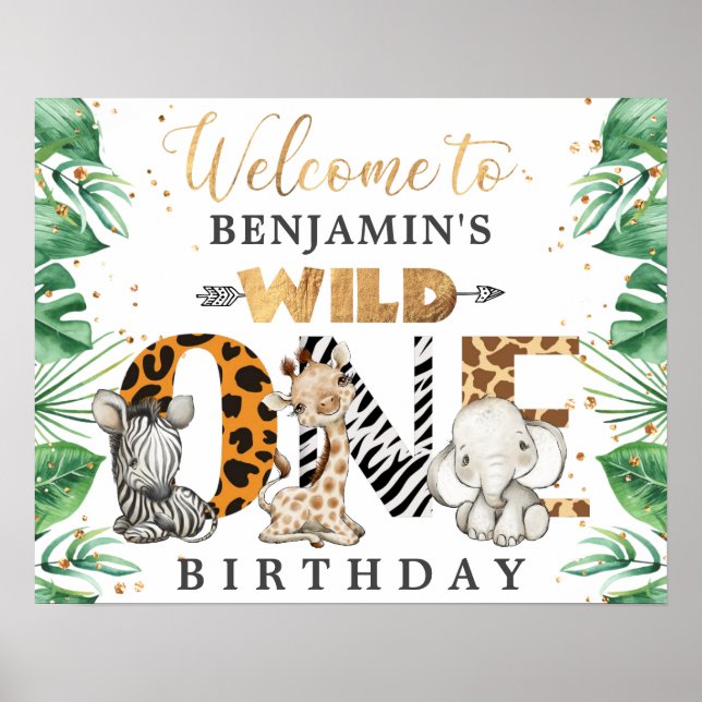 Poster Safari Wild 1st Birthday Party (Devant)