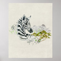 Safari Zebra Avec Aquarelle Savannah Arbre Vert