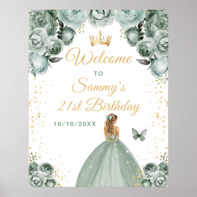 Poster Sage Blonde Cheveux Princesse Anniversaire Bienven (Devant)