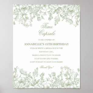 Poster Sage Chinoiserie Floral Capsule Temporel Bébé Anni