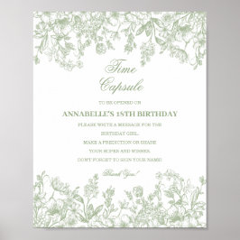Poster Sage Chinoiserie Floral Time Capsule Baby Birthday