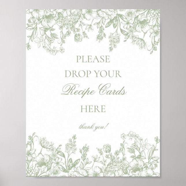 Poster Sage Chinoiserie Vintage Floral Share a Recipe (Devant)