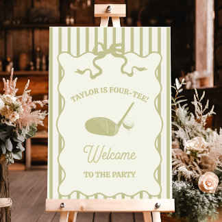 Poster Sage Green and Cream Stripes Golf Themed Party