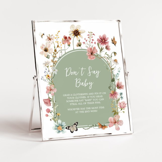 Poster Sage Green Baby Bloom Baby shower Ne pas dire bébé (Gender Neutral Wildflower Baby Shower Don't Say Baby Sign)