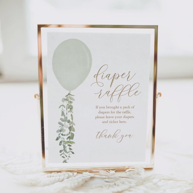 Poster Sage Green Balloon Baby shower Déchets Raffin (Créateur téléchargé)