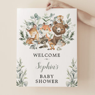 Poster Sage Green Bois Animaux Baby shower Bienvenue