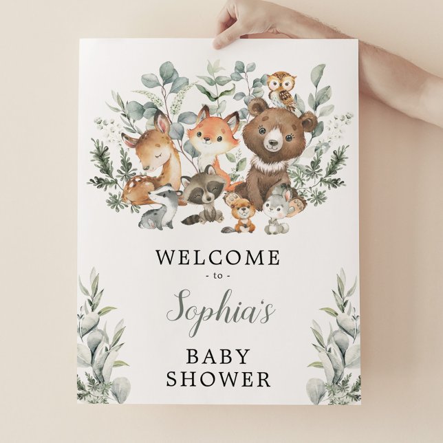 Poster Sage Green Bois Animaux Baby shower Bienvenue (Créateur téléchargé)
