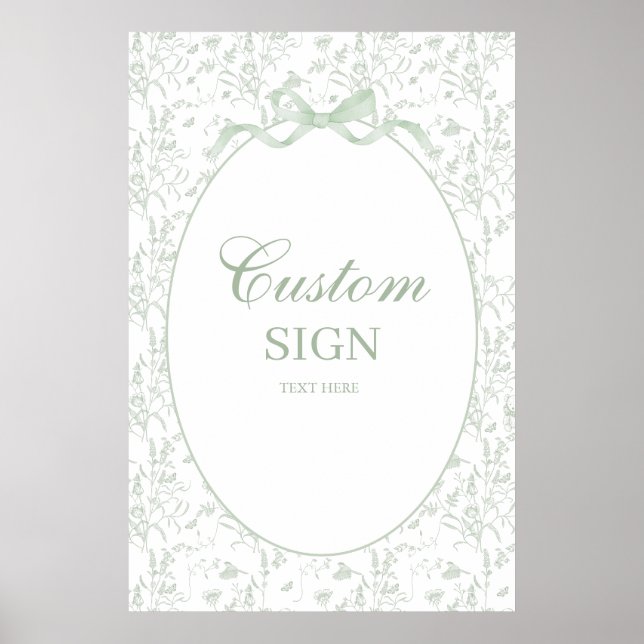 Poster Sage Green Bow Baby shower Signet garçon (Devant)