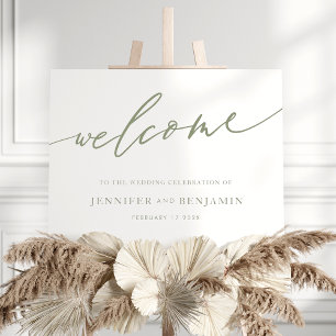 Poster Sage Green Calligraphie Accueil Mariage simple